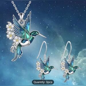Hummingbird Daisy Fashion Jewelry Set - 3pcs Alloy Necklace and Earrings, T1B5D
